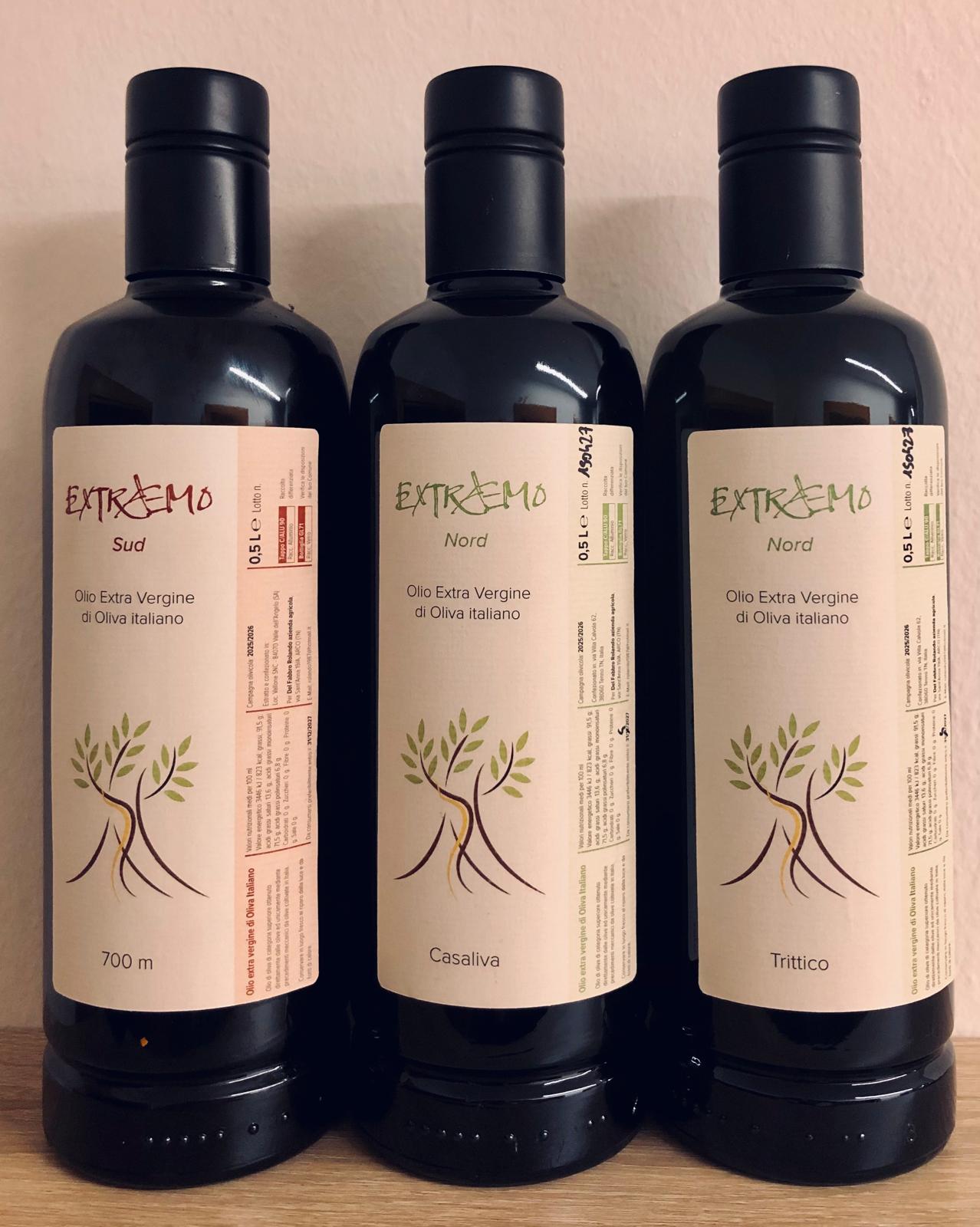 Set degustazione Extraemo “Assaggio” con tre oli extravergine d’oliva di qualità superiore, ideale per degustazione e regalo gourmet